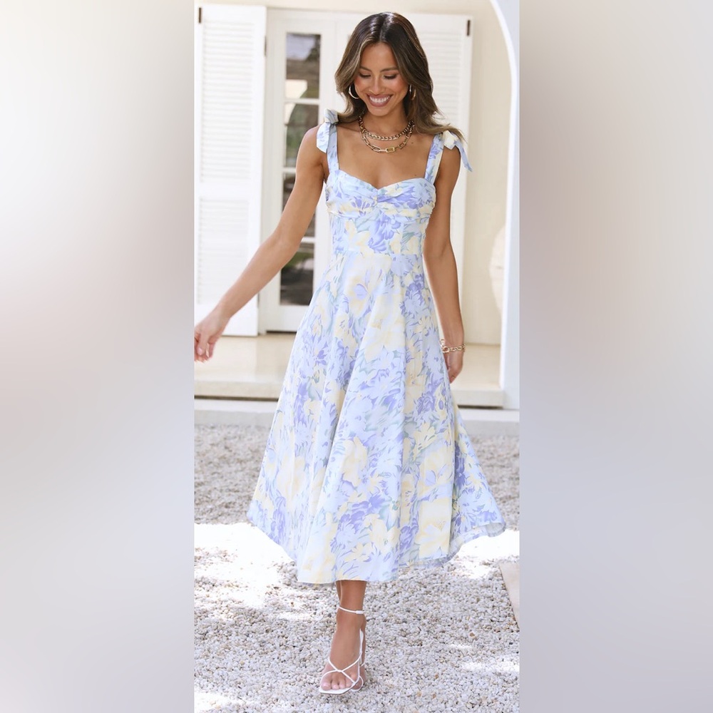 Hello Molly Blue and Yellow Floral Midi Dress